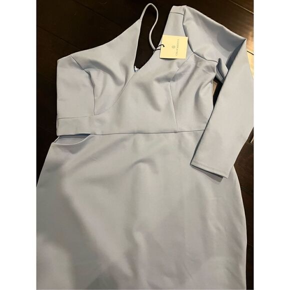 New CHLOE KRISTYN Tori One Shoulder Cut Out Bodycon Dress in Dusk Blue - Picture 4 of 9